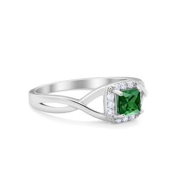 Solitaire Infinity Shank Ring Princess Cut Simulated Green Emerald CZ 925 Sterling Silver
